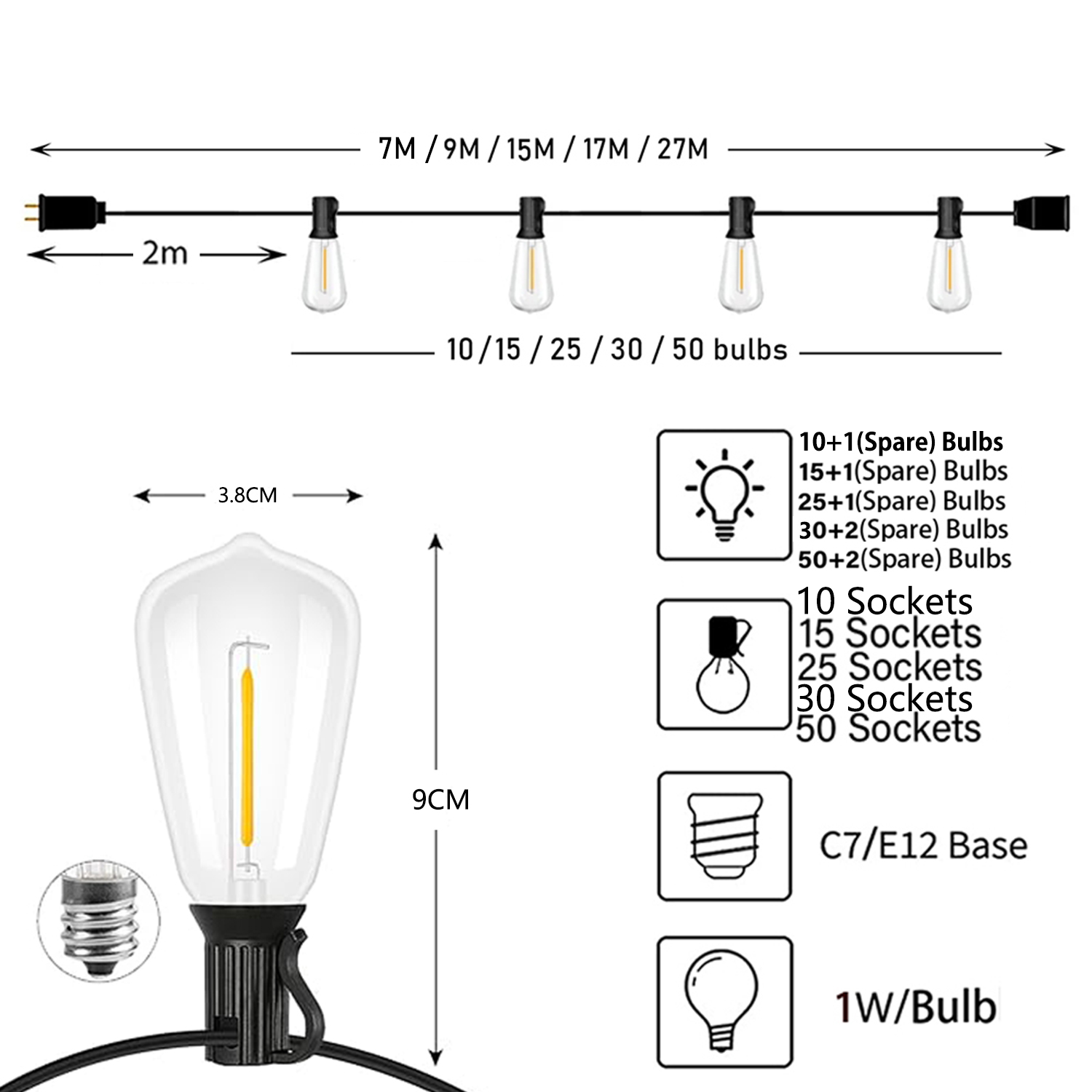 Guirnalda de luces LED ST38 de - Outdoor Lighting Socket reseña y precio