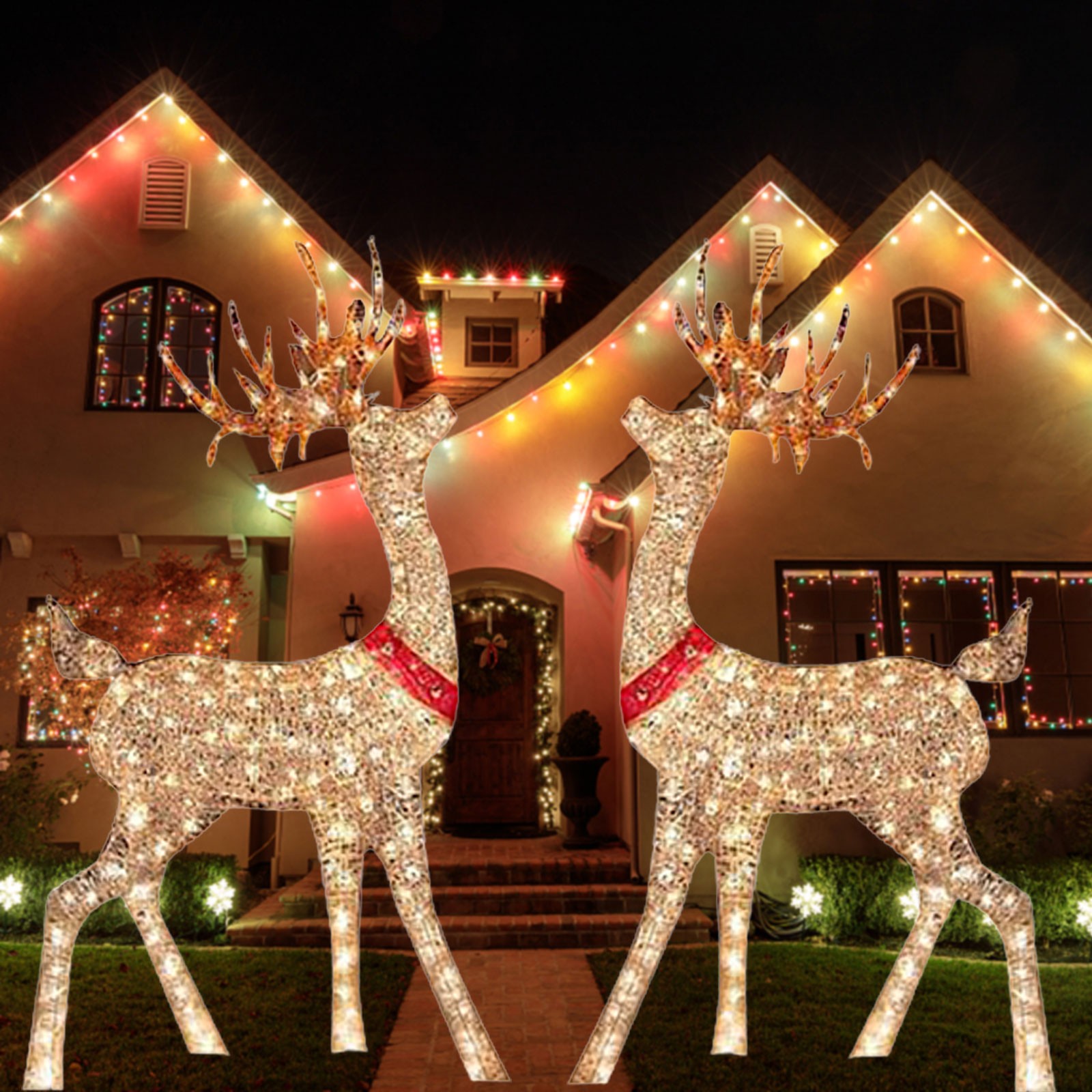 Decoración navideña iluminada, - Outdoor Lighting Front Yard reseña y precio