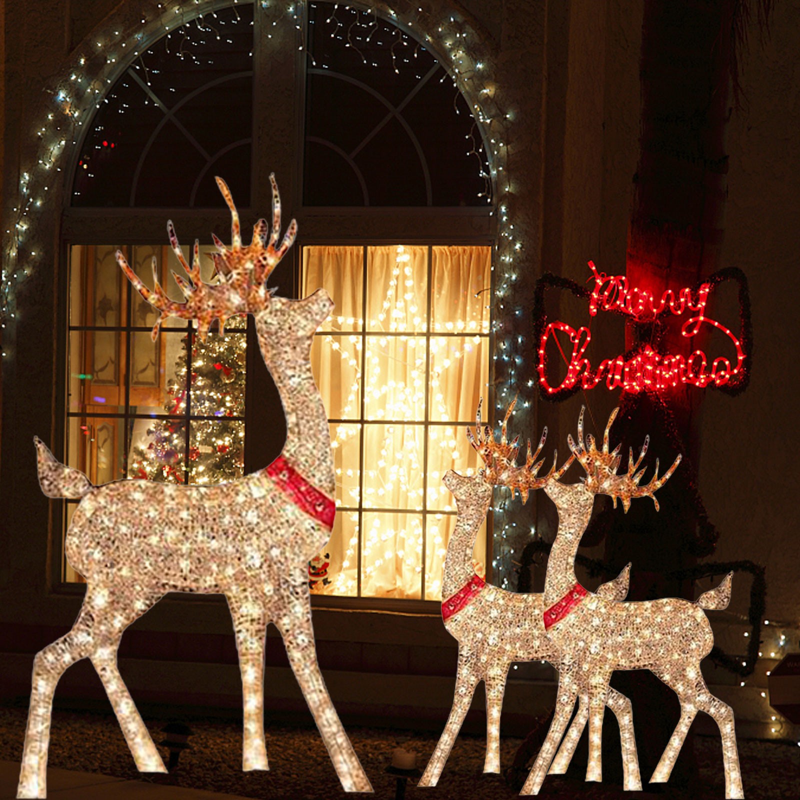 Decoración navideña iluminada, - Outdoor Lighting Front Yard reseña y precio
